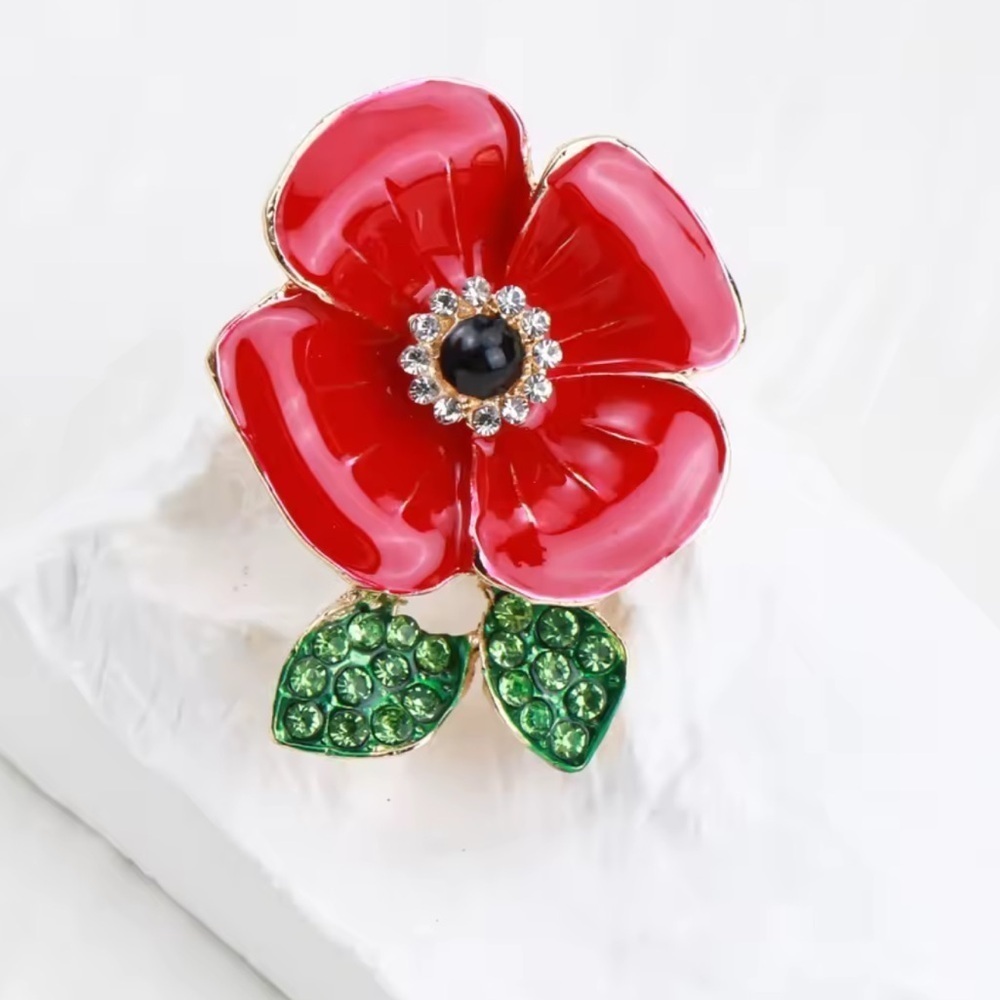Red Flower Green Floral Brooch